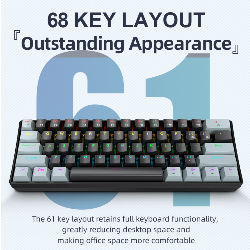 Gaming Keyboard Mini - APAYADO K61 Mini Klawiatura Mechaniczna, Przewodowa,