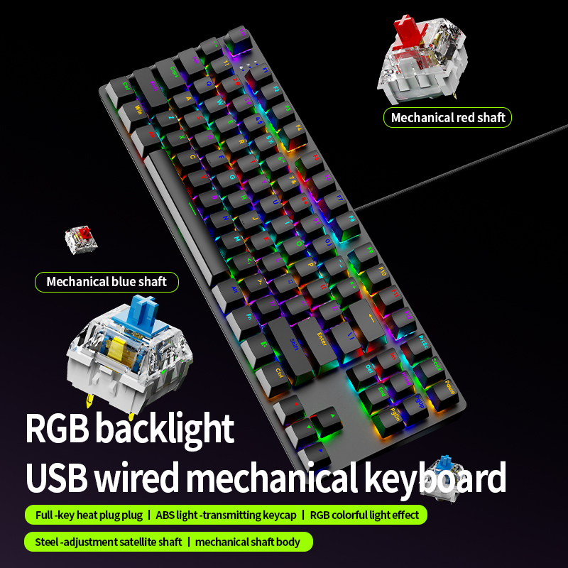 Keyboard Gaming Blue Switch - Mechaniczna klawiatura gamingowa AK87 z możliwością